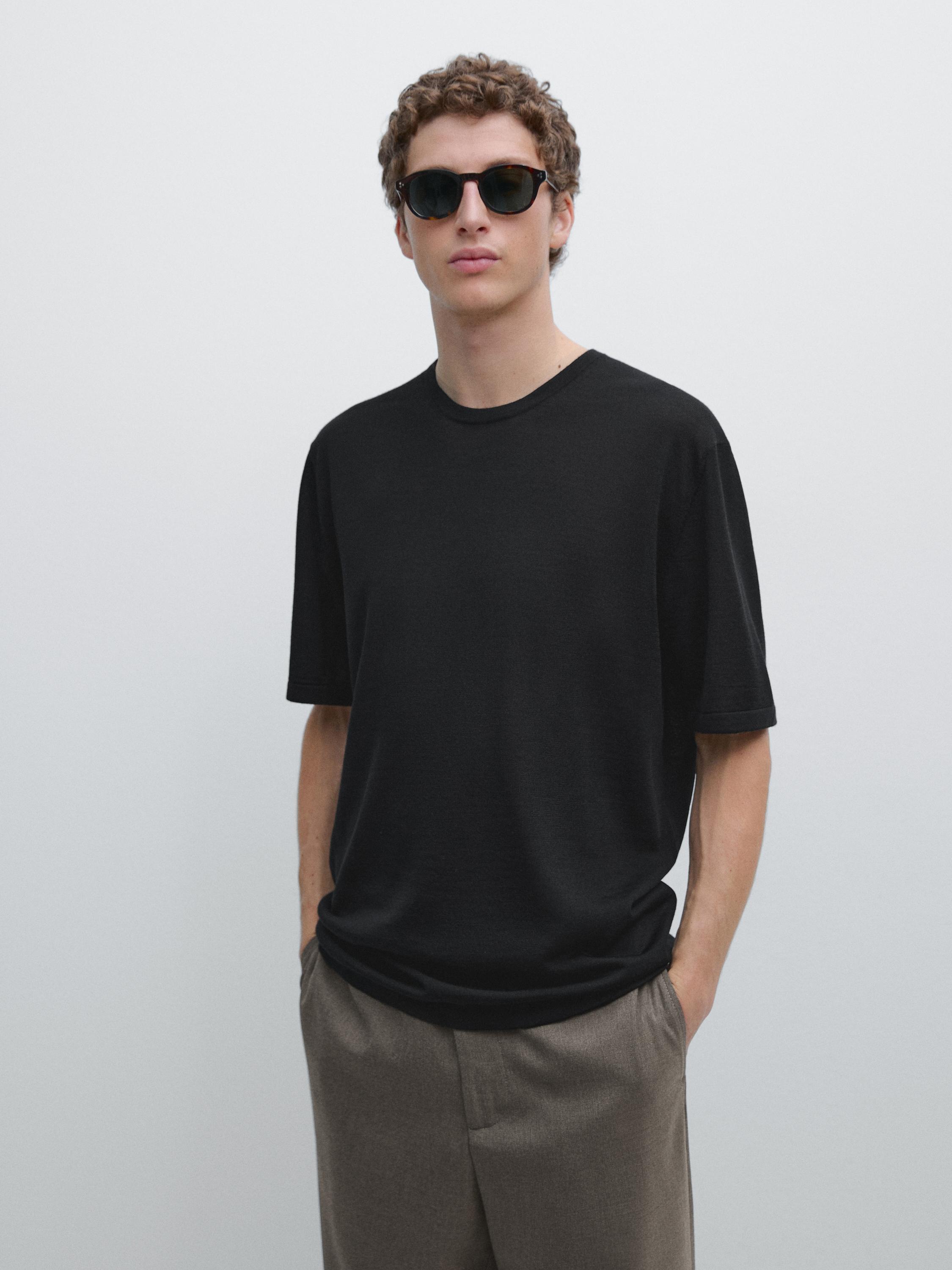 Футболка с коротким рукавом из смесовой шерсти Massimo Dutti, black — фото 3