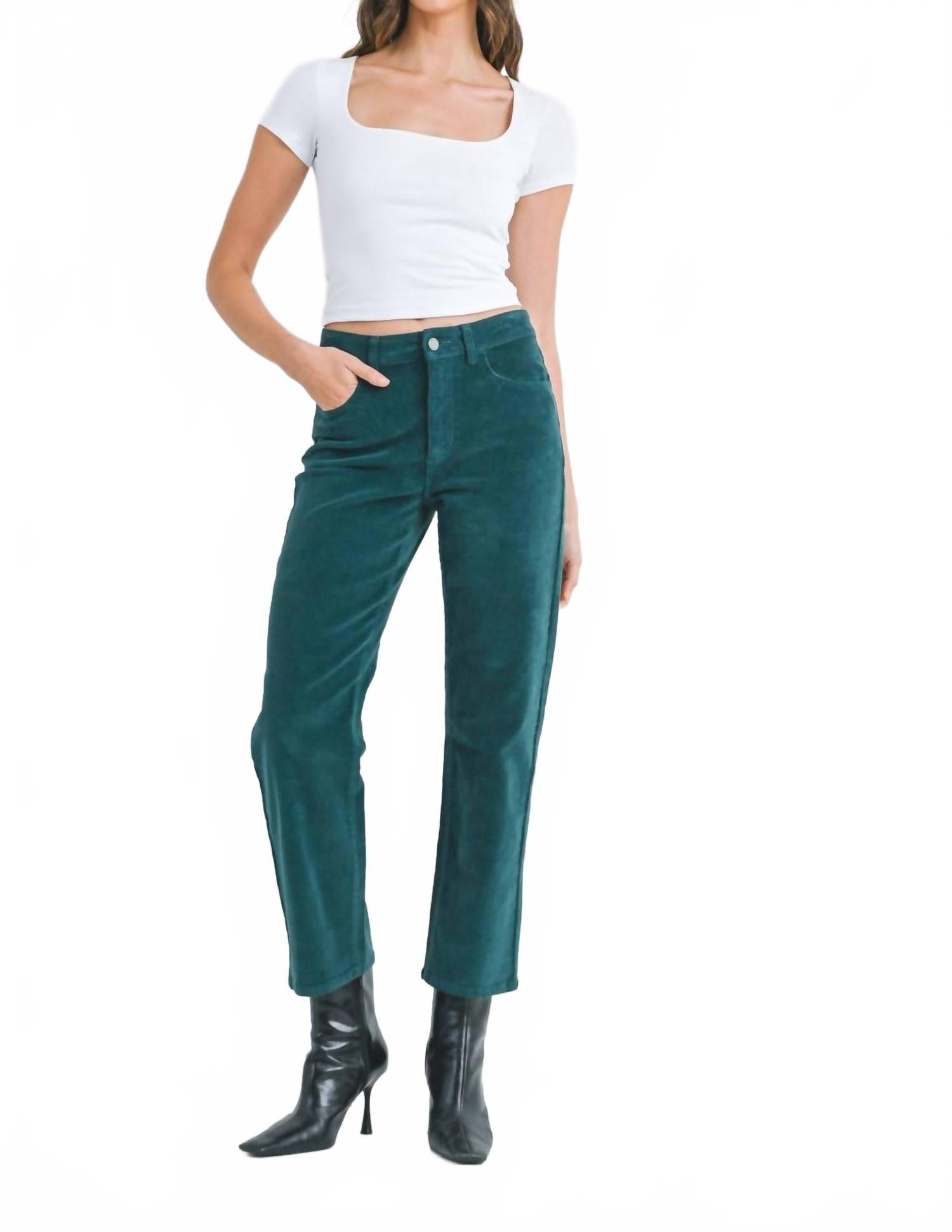 

Прямые брюки из вельвета в изумрудном цвете JUST BLACK DENIM, изумрудный