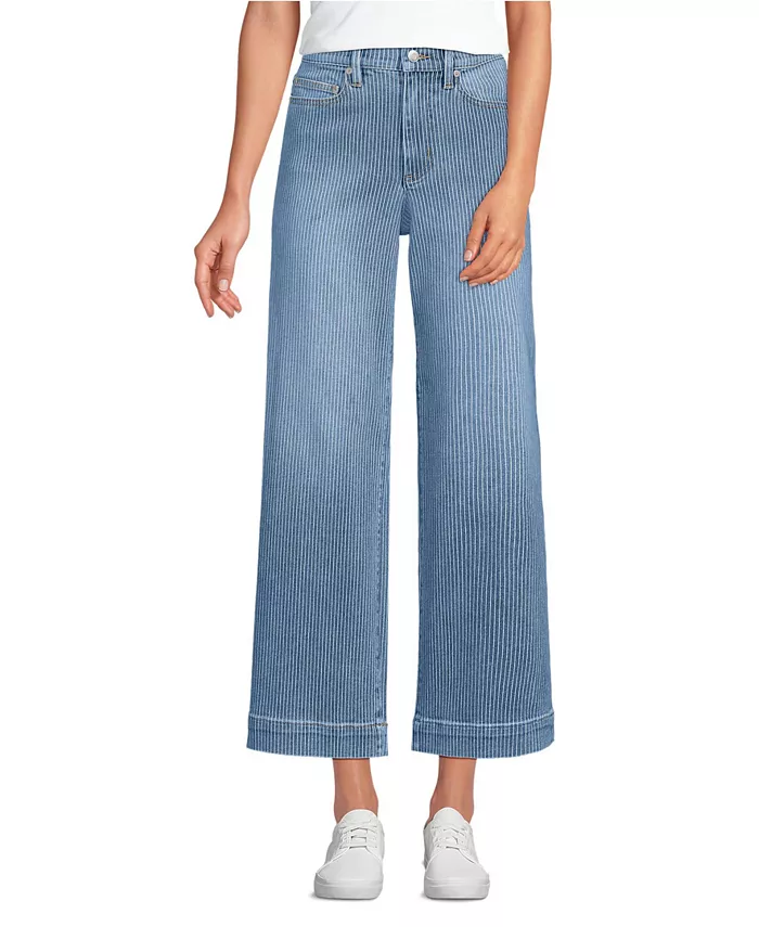 

Укороченные джинсы Petite Recover Denim с высокой талией и широкими штанинами Lands' End, синий