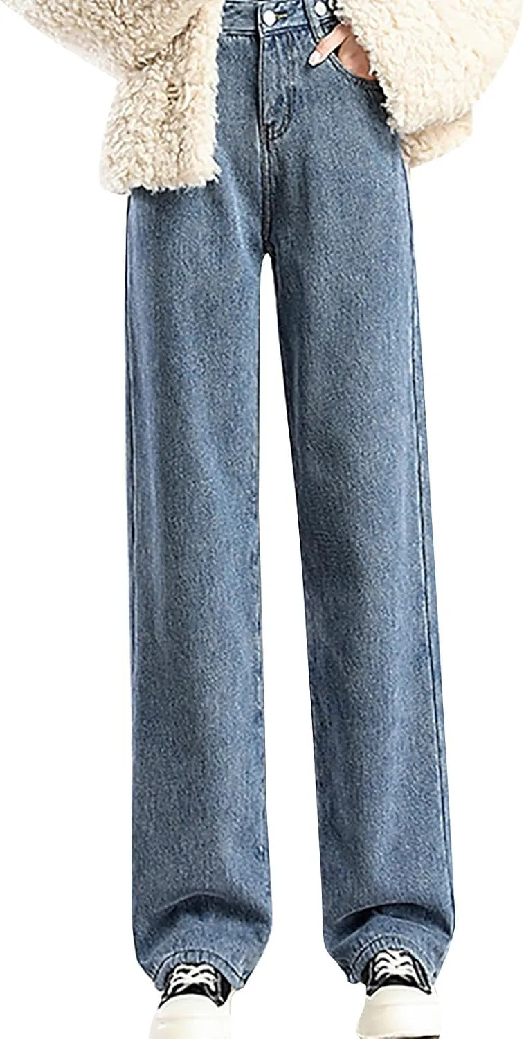 

Джинсы для женщин 2025 Loose Fleece Lined High Waisted Wide Leg LCMTWX