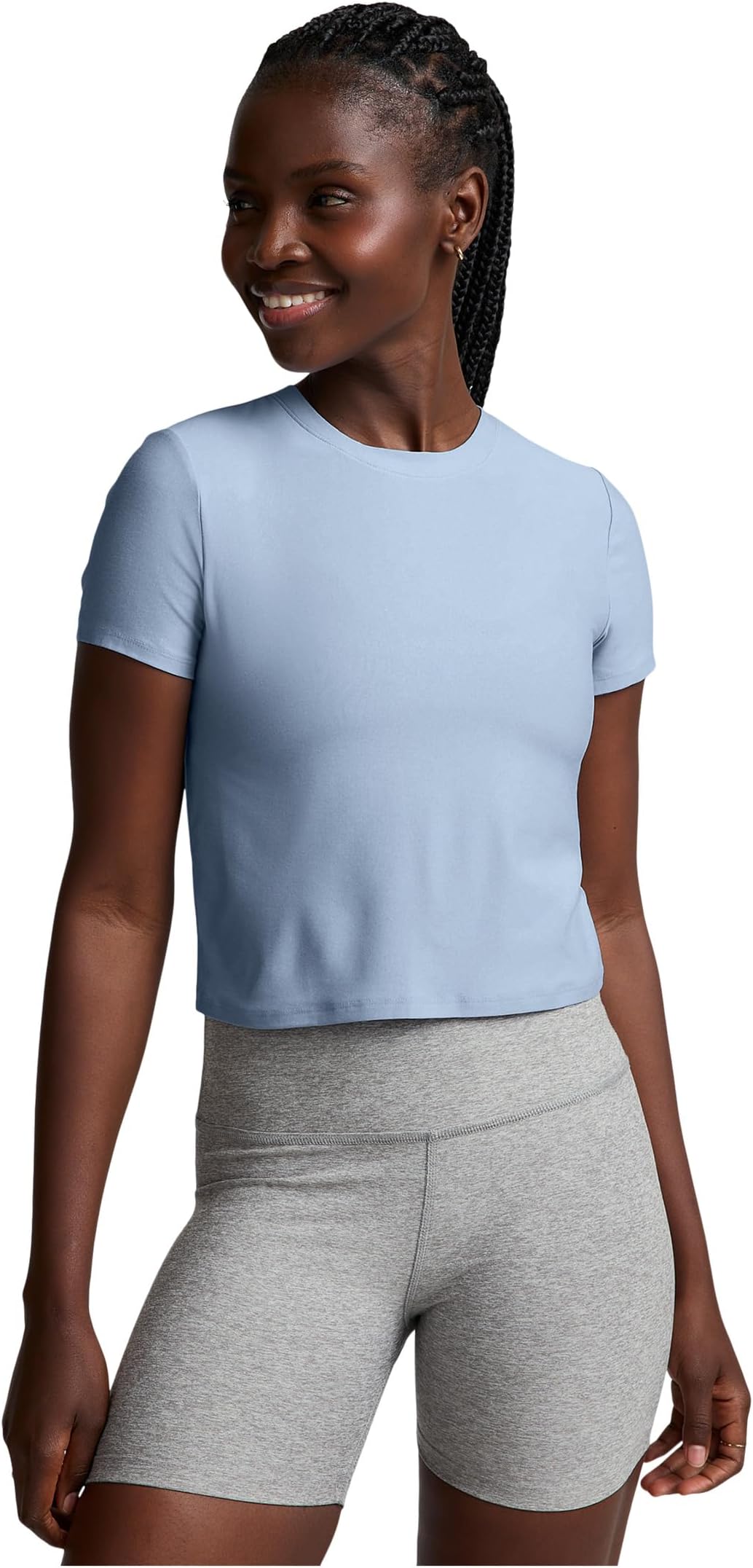 

Женская укороченная футболка из полулегкого хлопка Beyond Yoga, Blue Zen Heather