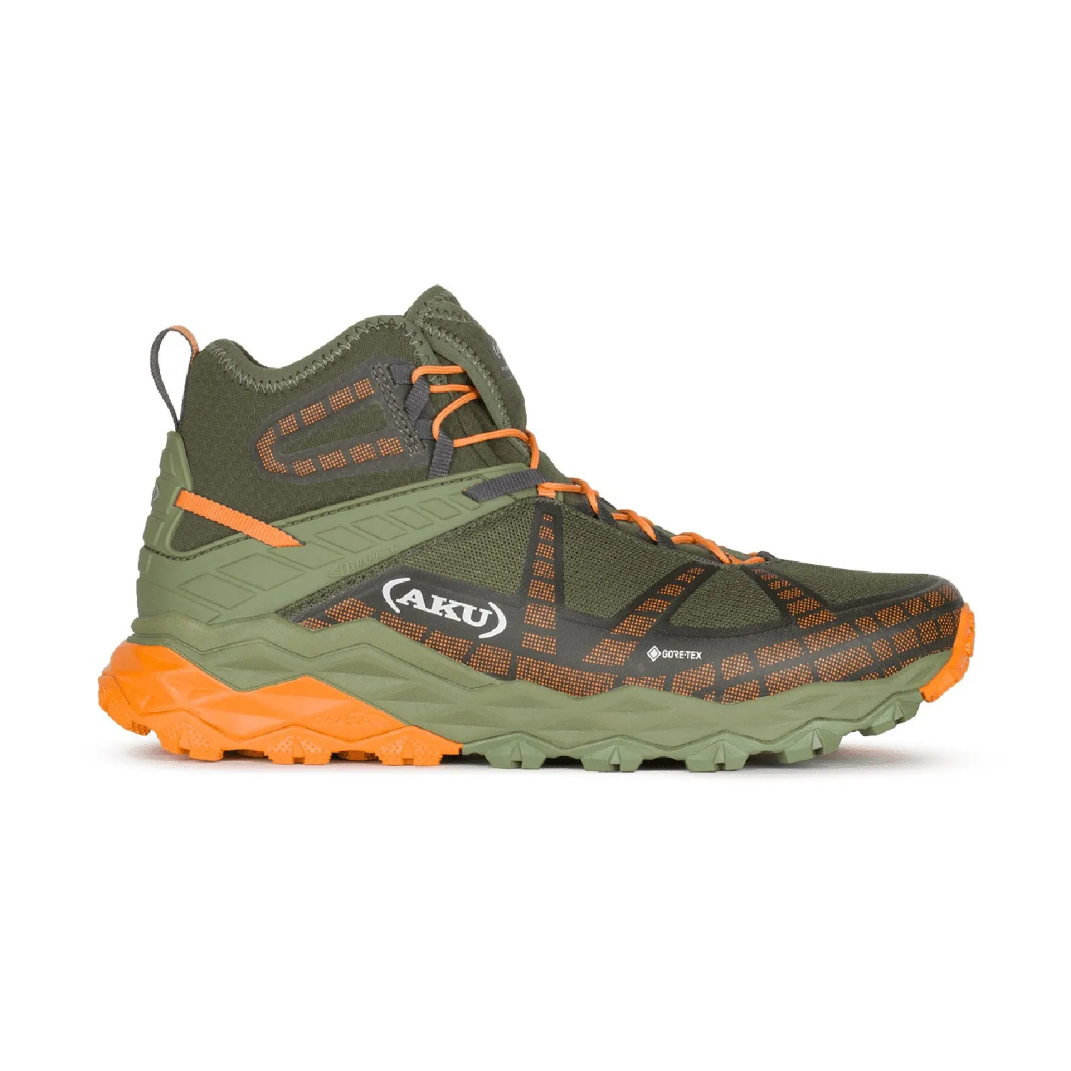 

Треккинговые ботинки Flyrock Mid GTX мужские AKU, Military Green/Orange