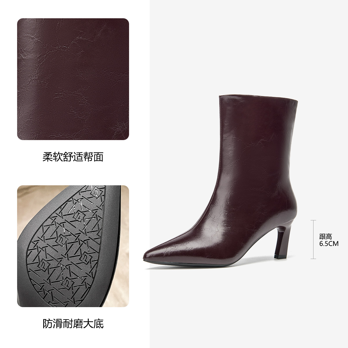 GUDIANFENGDU Женские полусапожки бордовые на флисовой подкладке, цвет Burgundy (Fleece-Lined) — фото 2
