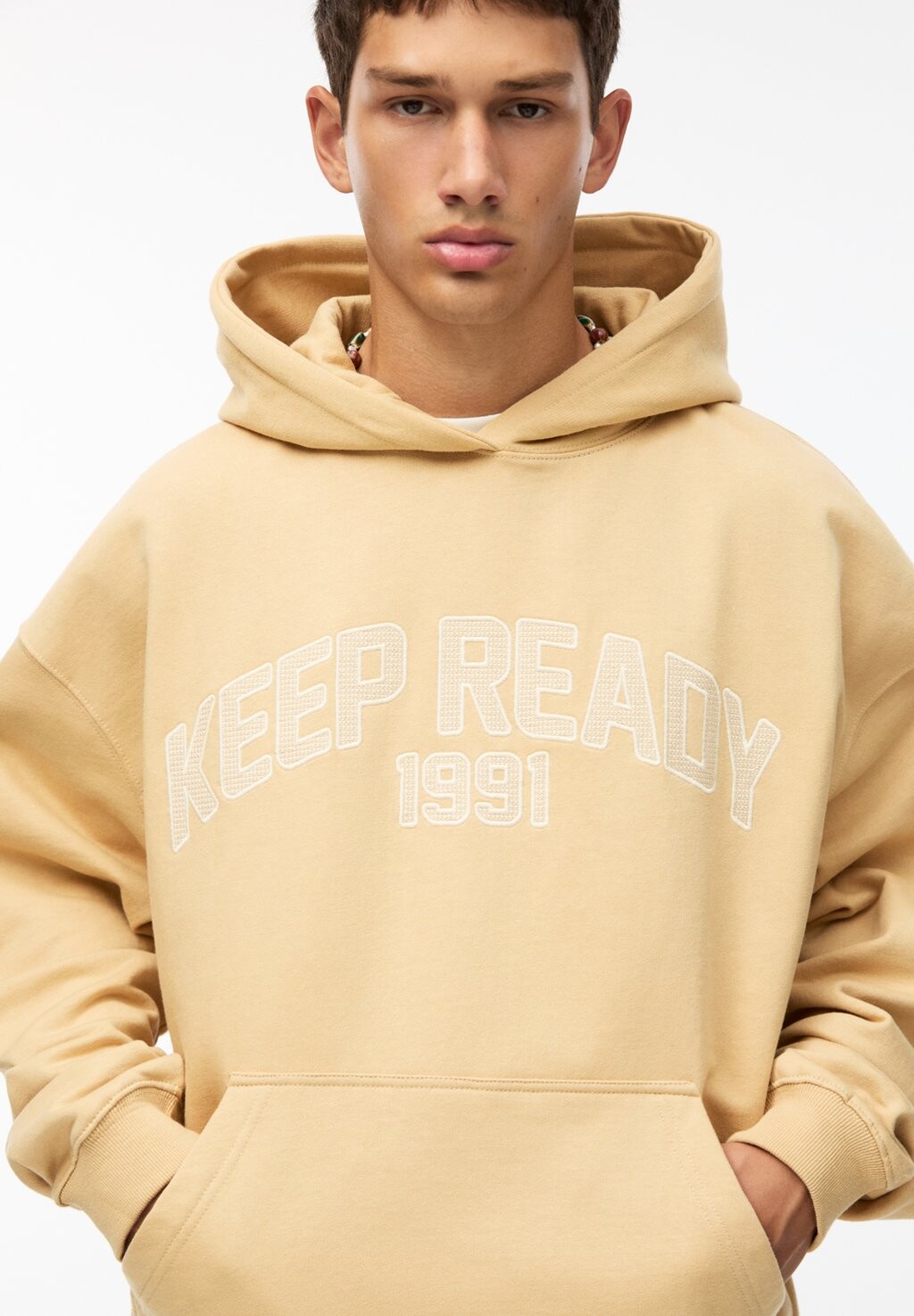 

Толстовка с капюшоном WASHED BOXY PULL&BEAR, песочный