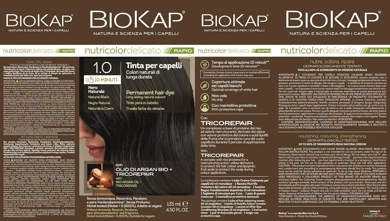 Стойкая краска для волос BIOKAP Rapid 1.0 натуральный черный Biokap — фото 4