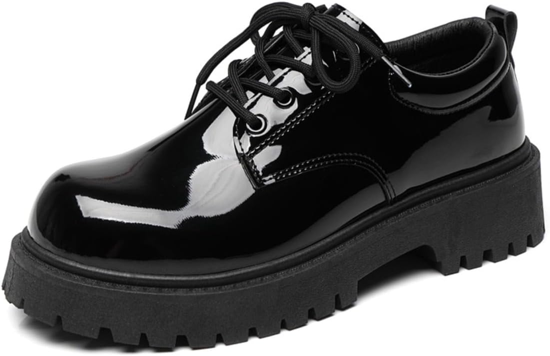 

Готические массивные оксфорды из лакированной искусственной кожи с поднятой подошвой на 5 см для мужчин, для вечеринок и уличного стиля, с платформенной протекторной подошвой Zixcplaz, черный