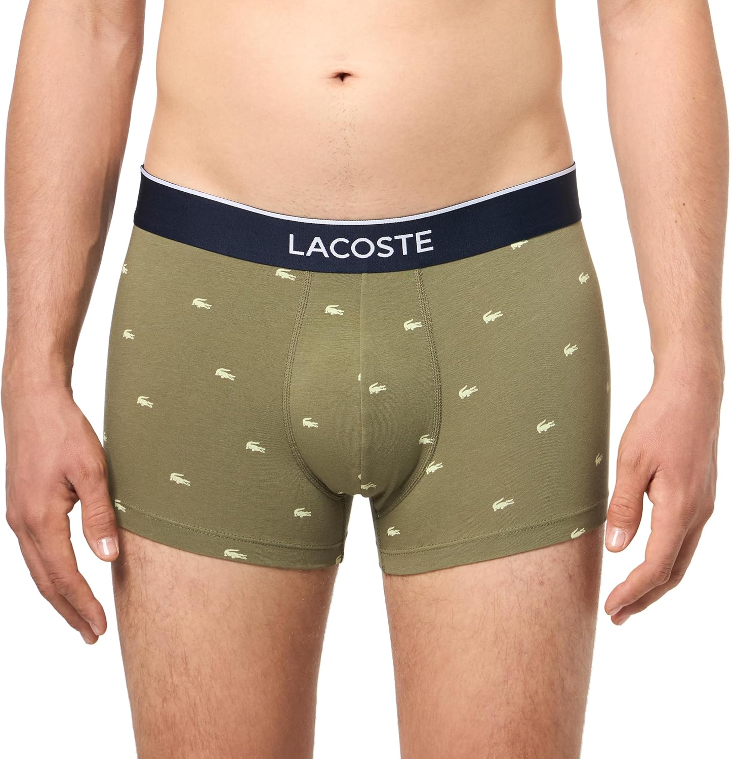 Мужские хлопковые стрейчевые мини-боксеры Lacoste с крокодиловым принтом, 3 шт., Khaki Green/Grey/Blue (New) — фото 2