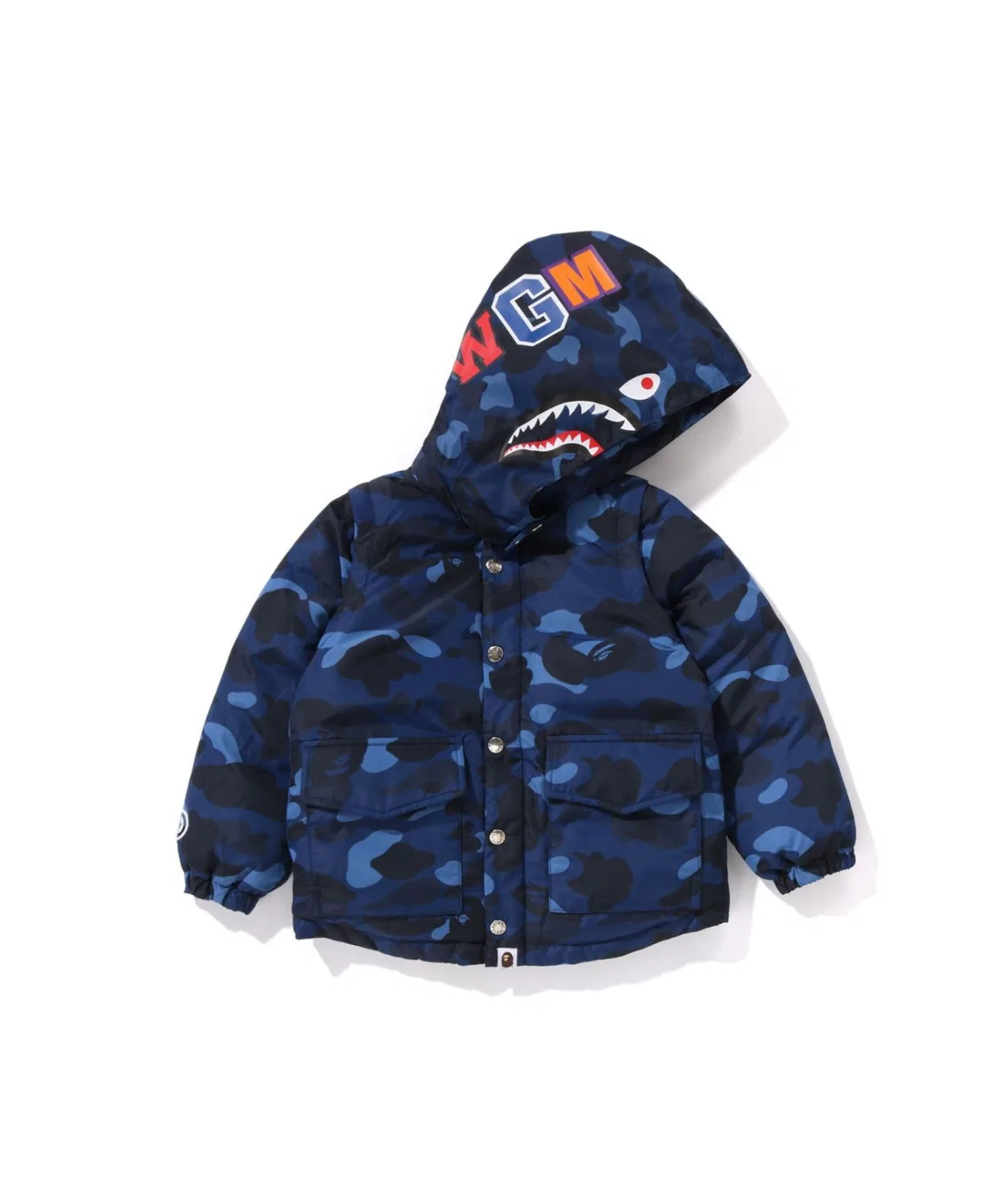 Пуховик с камуфляжным принтом A BATHING APE COLOR CAMO SHARK 4WAY DOWN JACKET, тёмно-синий