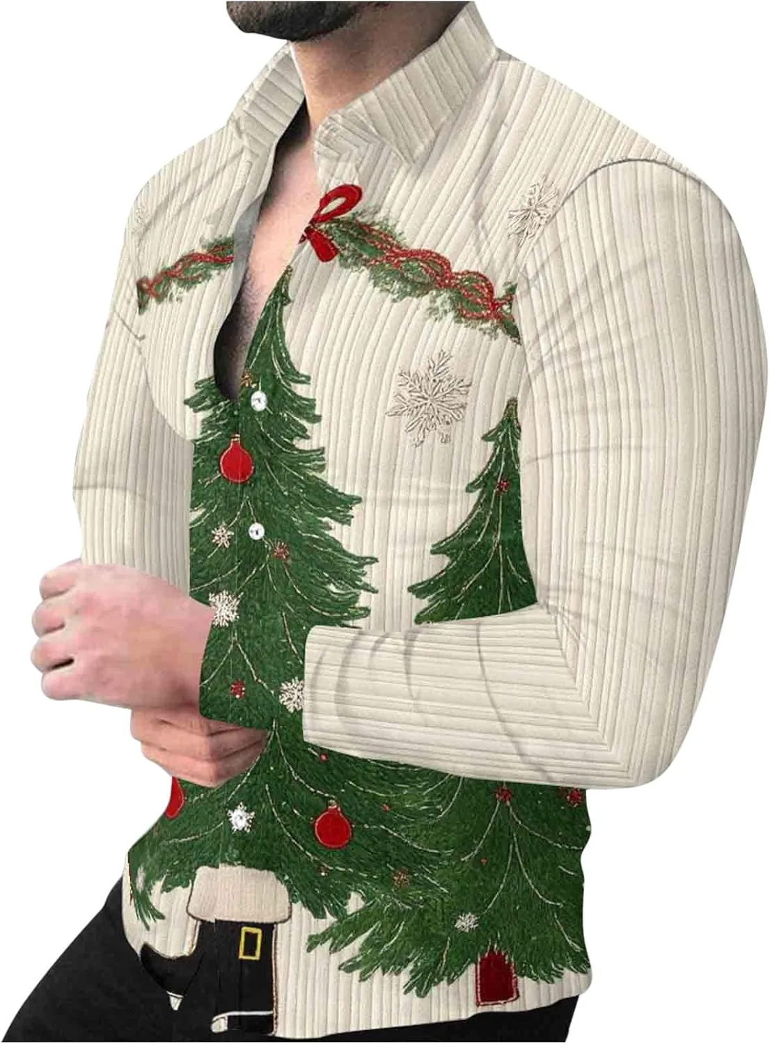 

Рубашка для мужчин на Рождество с принтом, длинный рукав, отложной воротник