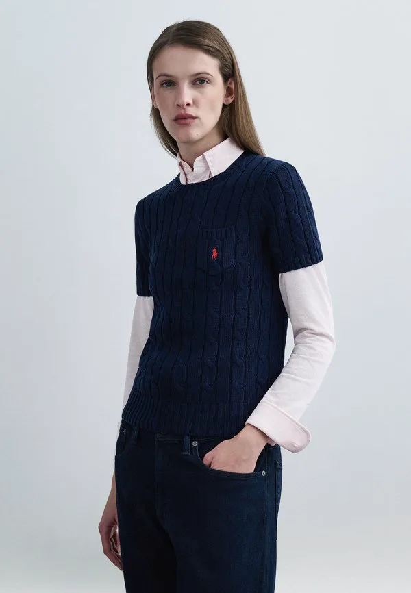 

Хлопковый свитер с короткими рукавами и косами, базовая футболка Polo Ralph Lauren, Hunter Navy, Синий, Хлопковый свитер с короткими рукавами и косами, базовая футболка Polo Ralph Lauren, Hunter Navy