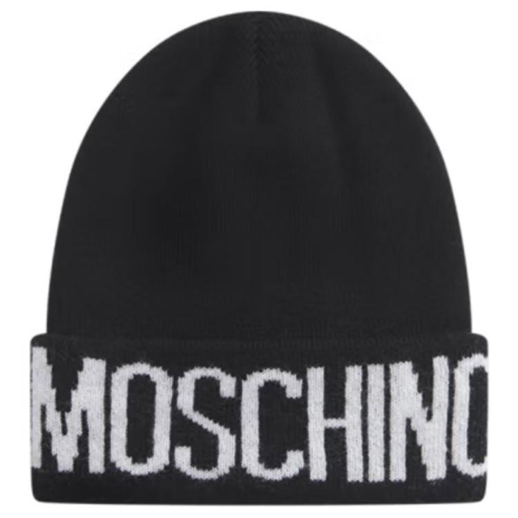 

MOSCHINO Шерстяная мужская шапка-бини черная, Black