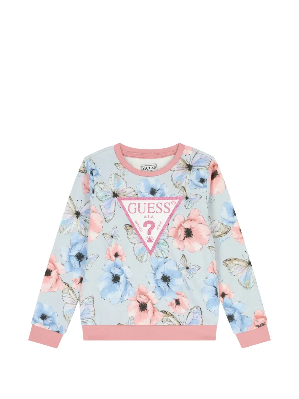 Толстовка с цветочным узором и мотивом бабочек Guess Kids, синий