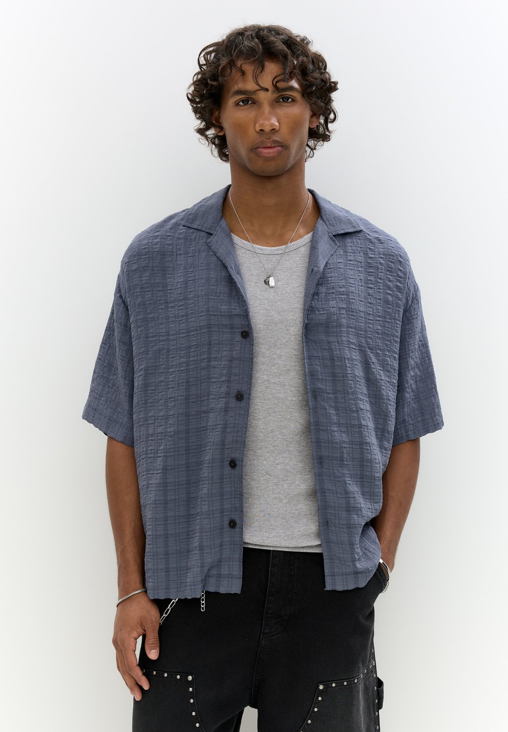 

Рубашка CHECK SEERSUCKER PULL&BEAR, синий