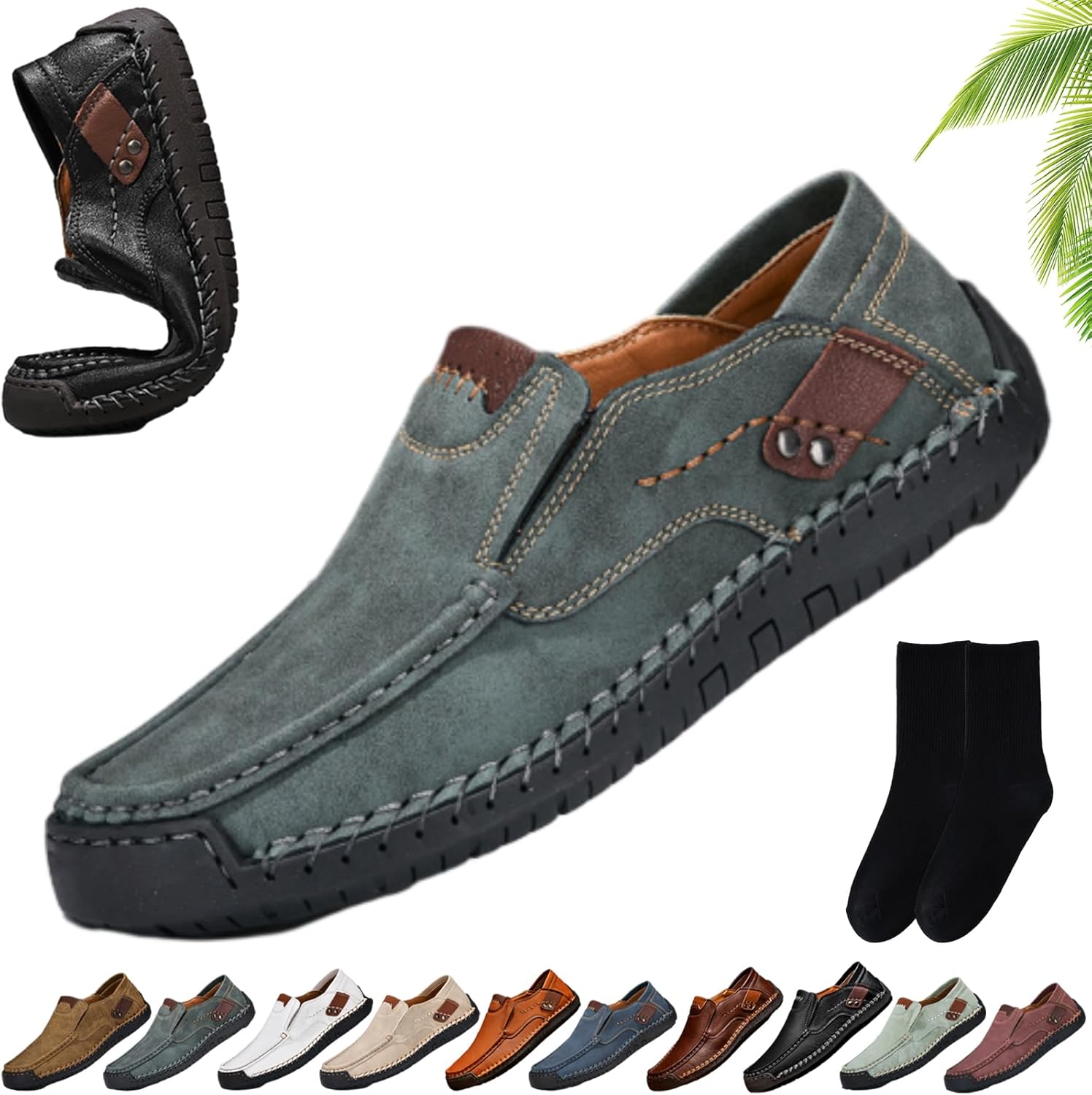 

Мужские ручной работы кожаные удобные лоферы без шнурков, деловые повседневные мокасины, классические легкие нескользящие туфли и прогулок, для работы в офисе Xylawave, темно-зеленый