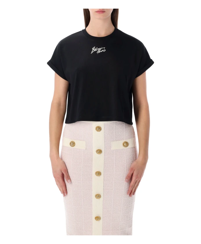 

Укороченная футболка с принтом «Париж» Balmain, черный