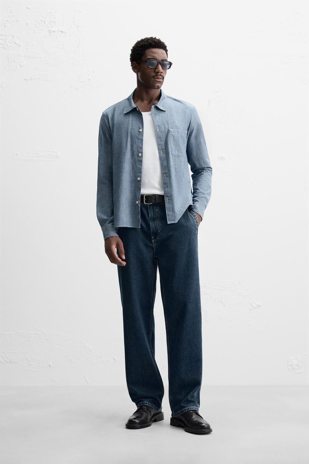 

Джинсы-чиносы с прямыми штанинами ZARA, средне-синий