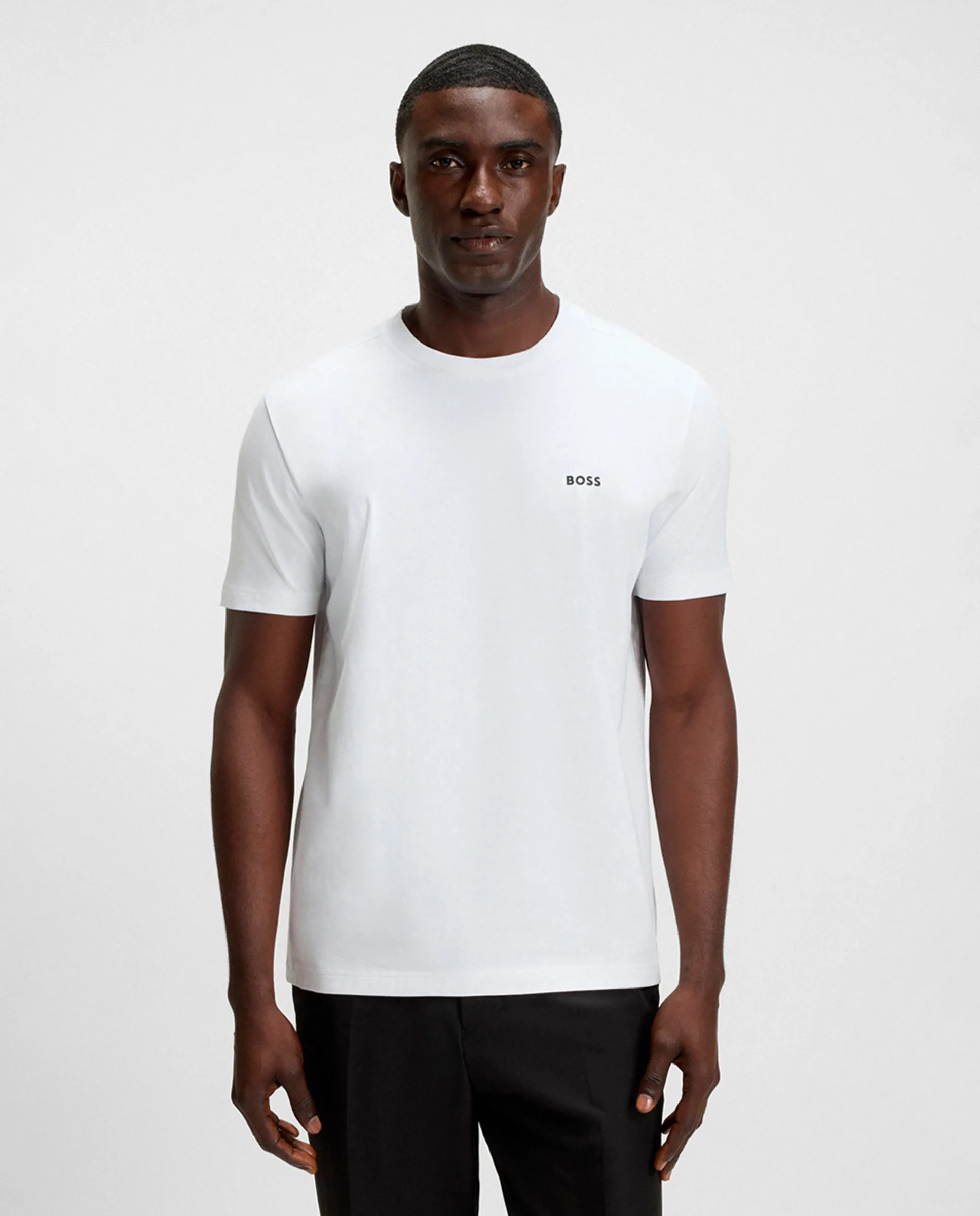 

Футболка прямого кроя из эластичного хлопка с контрастным логотипом Boss, белый