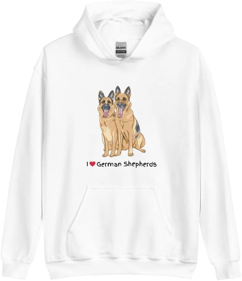 Толстовка Unisex I Love German Shepherds для любителей собак Generic, белый