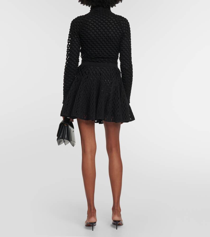 Мини-юбка ажурной вязки из смесовой шерсти с высокой посадкой ALAÏA, черный — фото 3