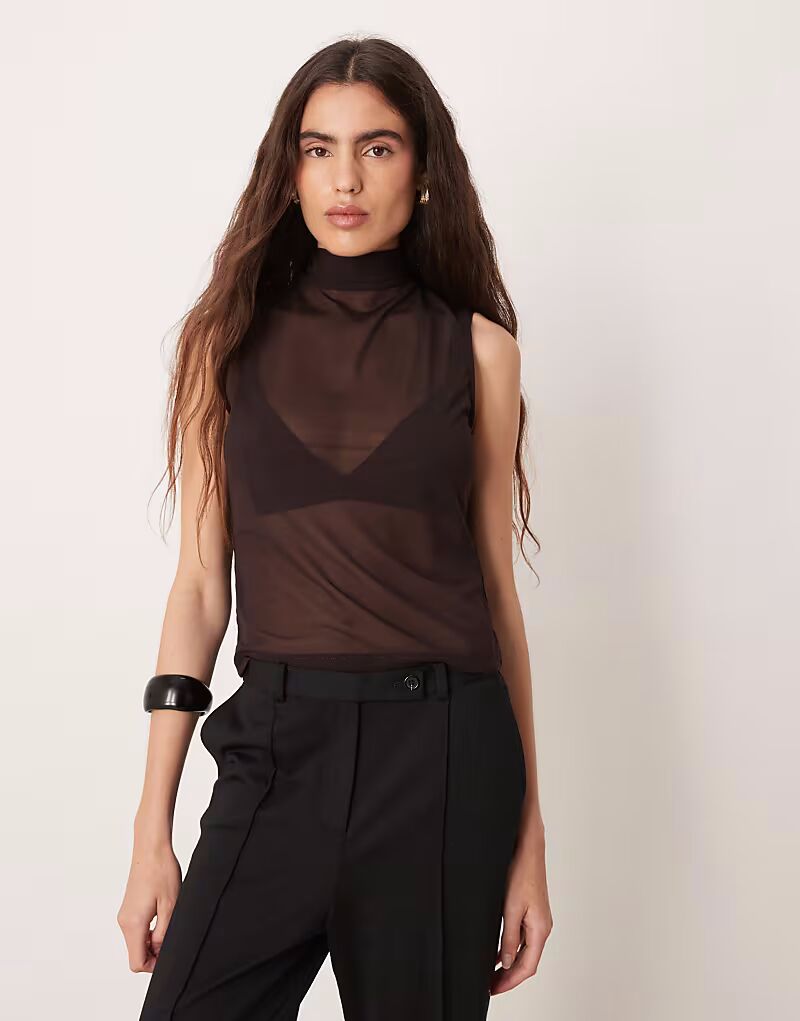 

Топ с высоким воротом, открытым завязкой на спине, прозрачный шарф темно-коричневого цвета Gina Tricot