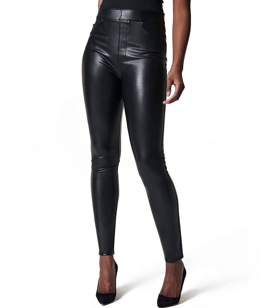

Узкие брюки из искусственной кожи Spanx, черный