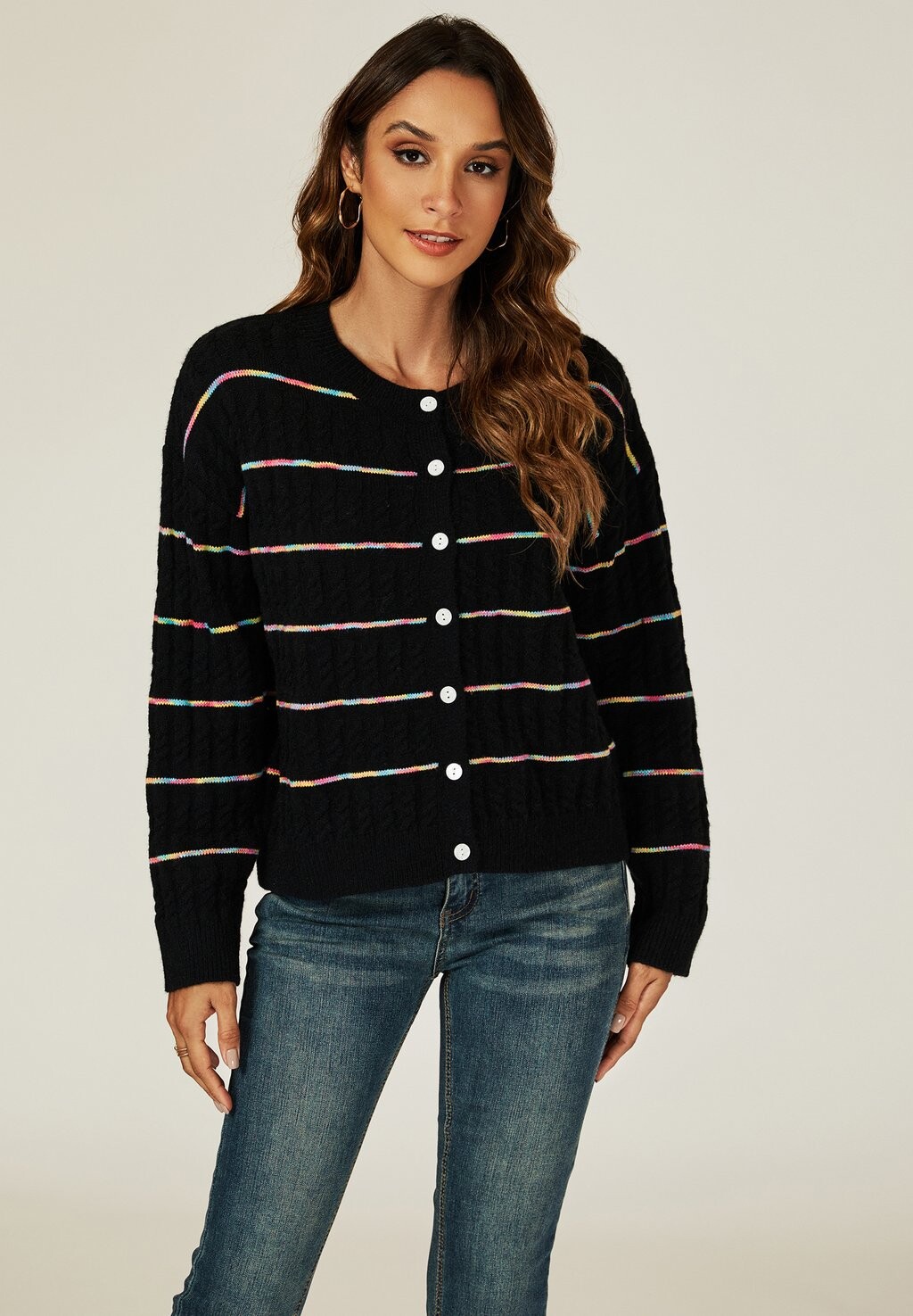 

Кардиган RAINBOW STRIPES PATTERN BUTTON THROUGH FS Collection, черный