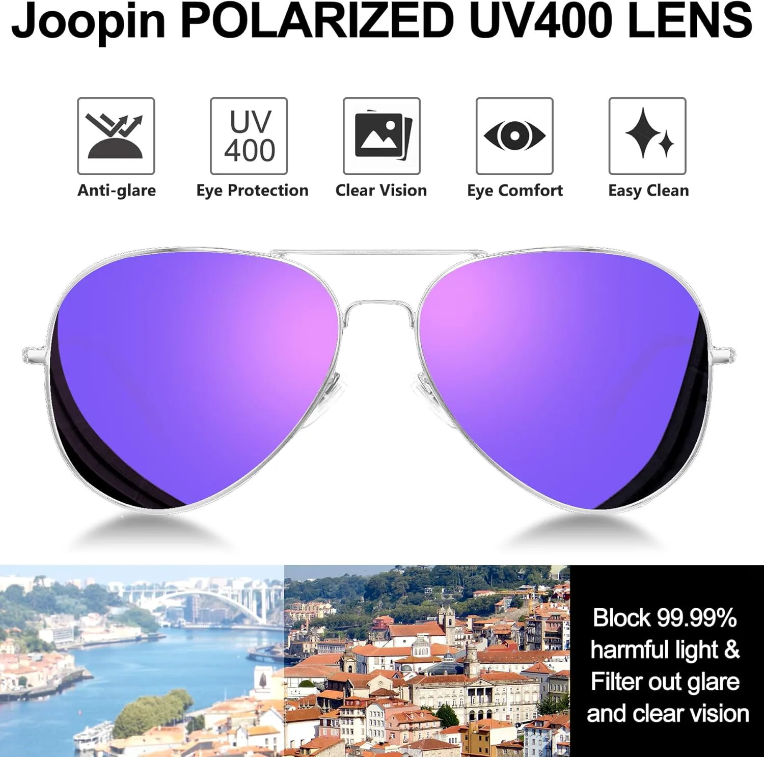 

Солнцезащитные очки Joopin Bulk Trendy Aviation с поляризацией и защитой от УФ-излучения, в стиле ретро, ​​стильные солнцезащитные очки, Black + Green + Purple