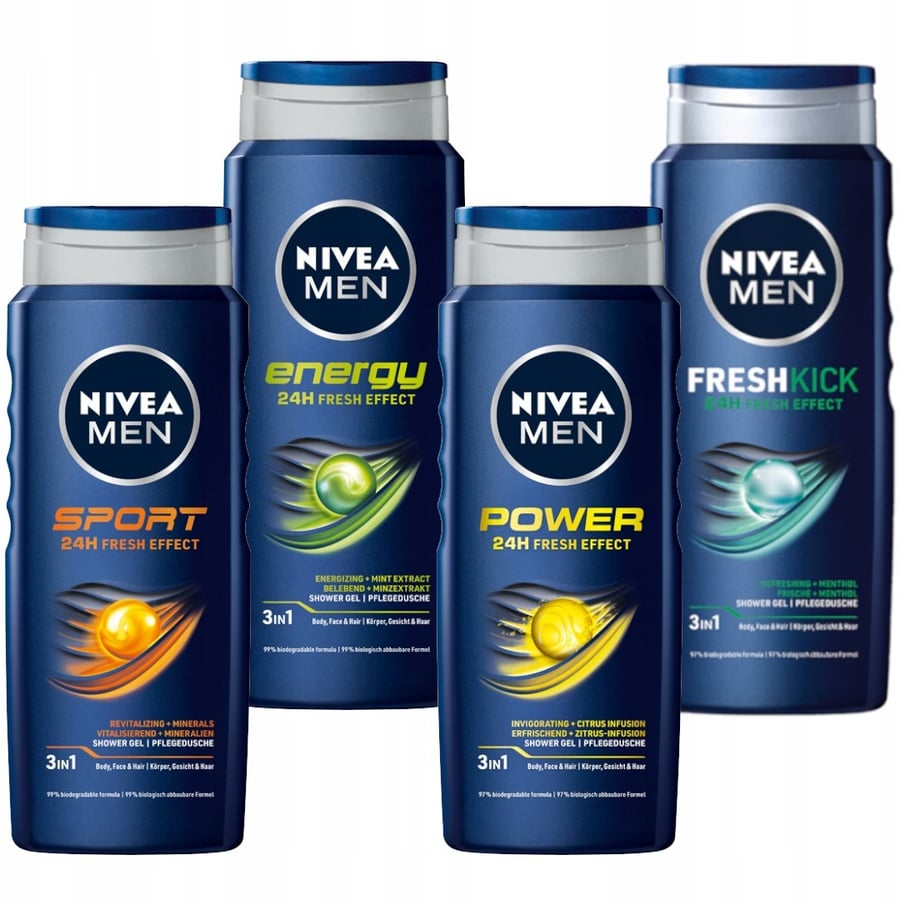 

NIVEA MEN 3в1 гель для душа для мытья мужчин - Набор тело + волосы 500мл x4