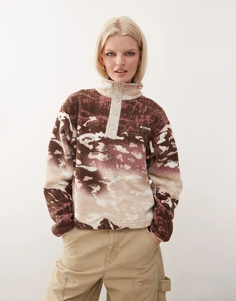 

Укороченный флис Columbia Helvetia II с принтом и застежкой на кнопки коричневого цвета
