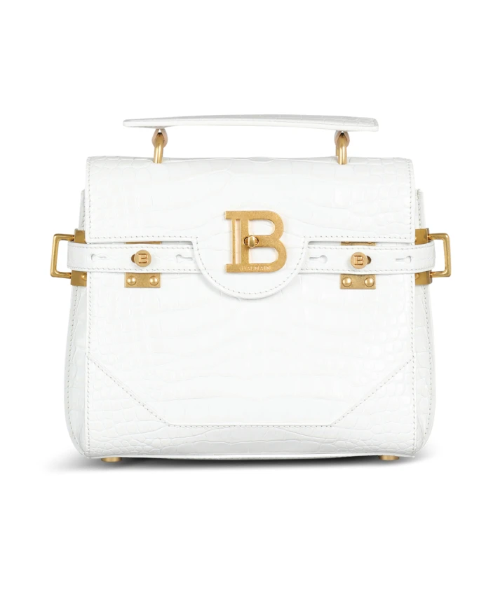 

Сумка B-Buzz 23 из кожи с тиснением под крокодила Balmain, белый