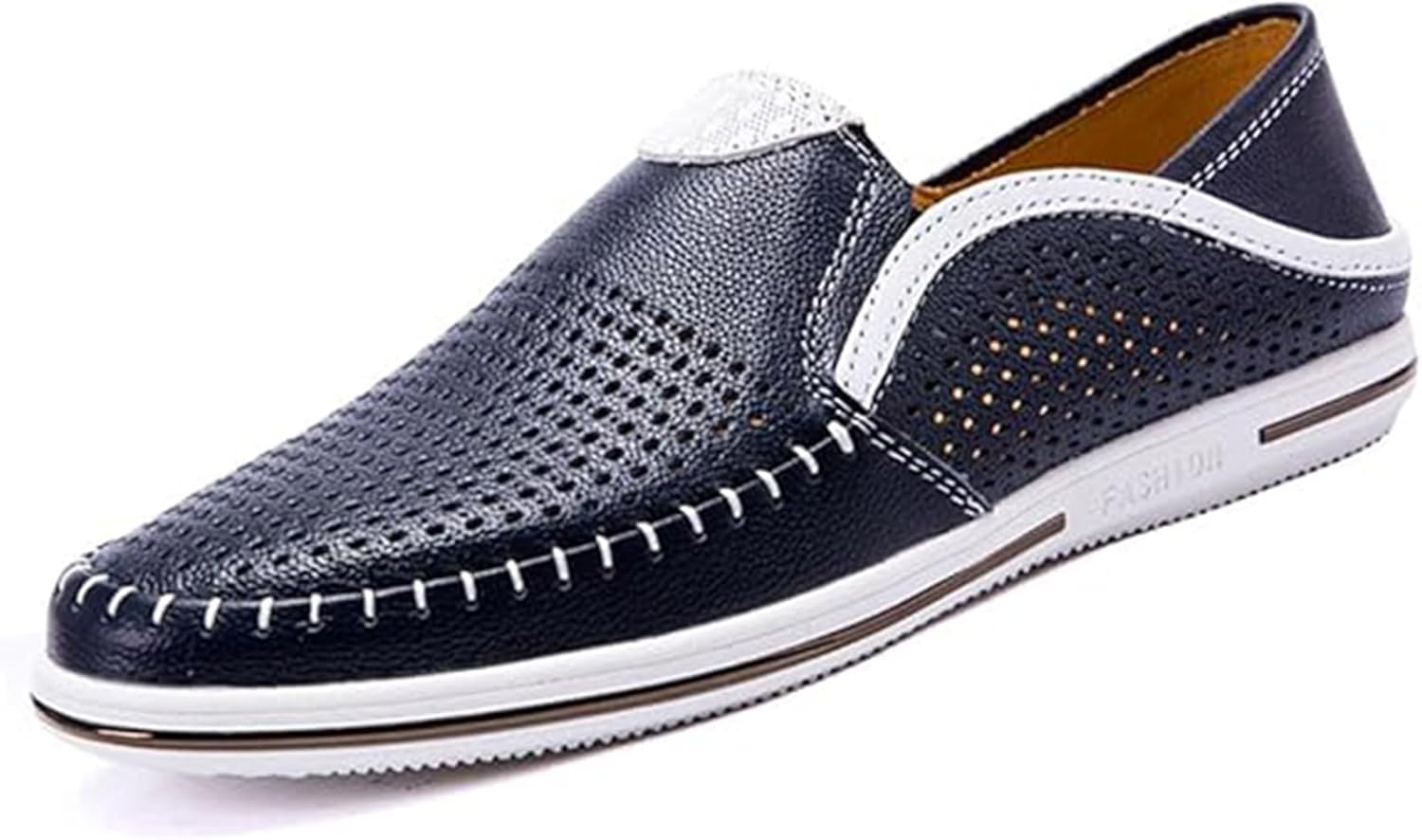 

Мужские лоферы из натуральной кожи, с насквозь перфорированным верхом, удобные для повседневной ходьбы, летние дышащие обувь Xinduoyu, синий