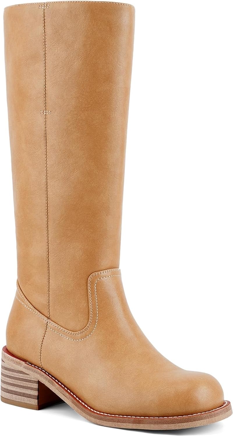 

Женские сапоги до колена с квадратным носком, массивным широким каблуком, высокой голенью, модные сапоги на каждый день, удобные сапоги на низком каблуке Baxtayel, Multicolor 07