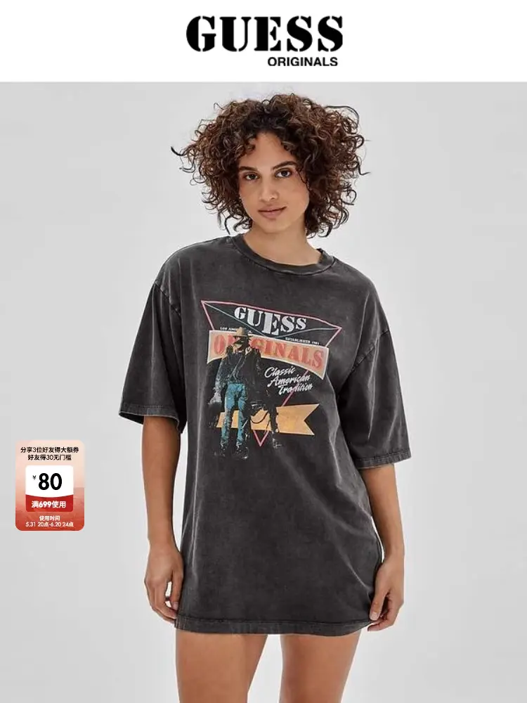 

Платье-футболка с короткими рукавами Guess Originals с граффити, черный