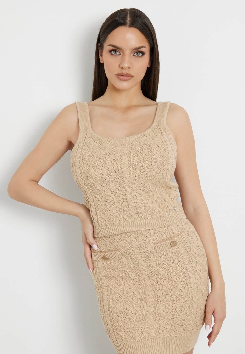 

Топ STRICKTOP ZOPFMUSTER Guess, бежевый