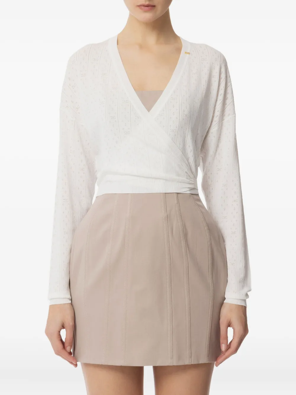 

Ажурный свитер с эффектом запаха Elisabetta Franchi, нейтральный