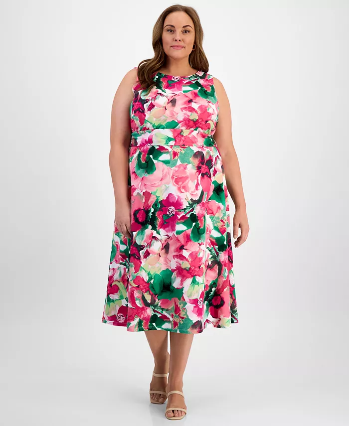 

Платье Plus Size с цветочным принтом без рукавов силуэта Fit & Flare Kasper, мультиколор