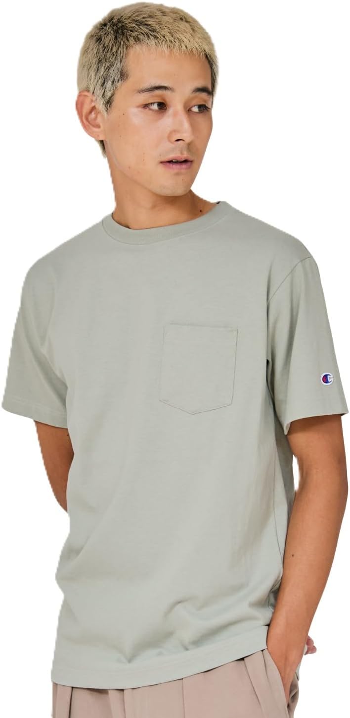

Футболка Champion с коротким рукавом, круглый вырез, 100% хлопок, США, футболка с коротким рукавом и карманом, серовато-зеленый