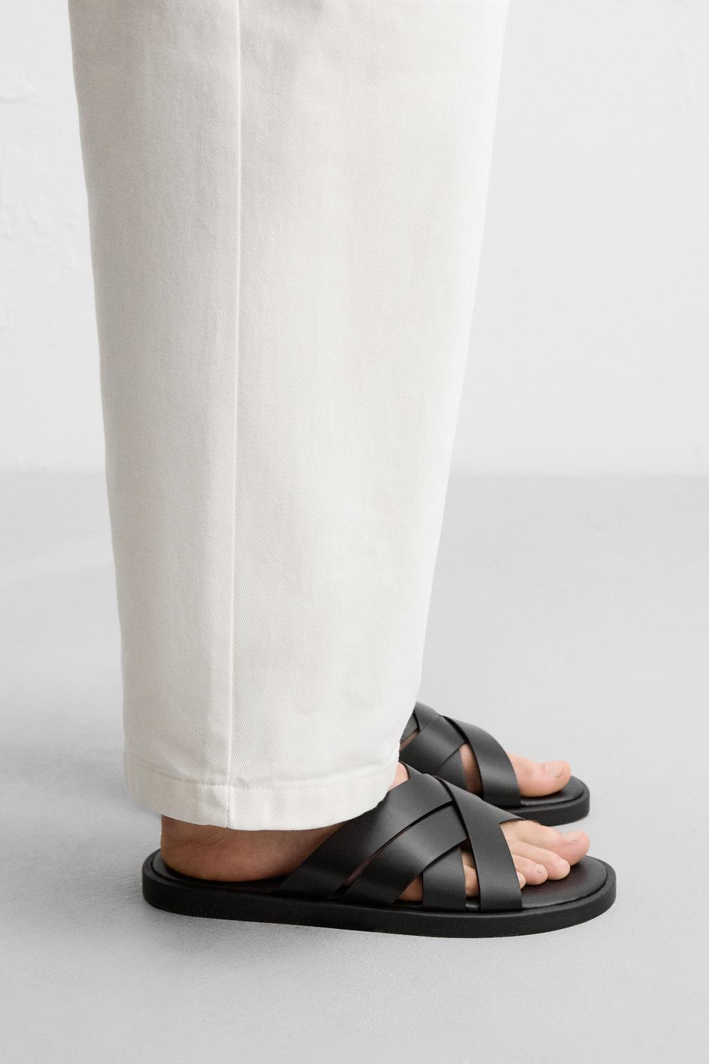 

Сандалии с кожаным ремешком ZARA, черный