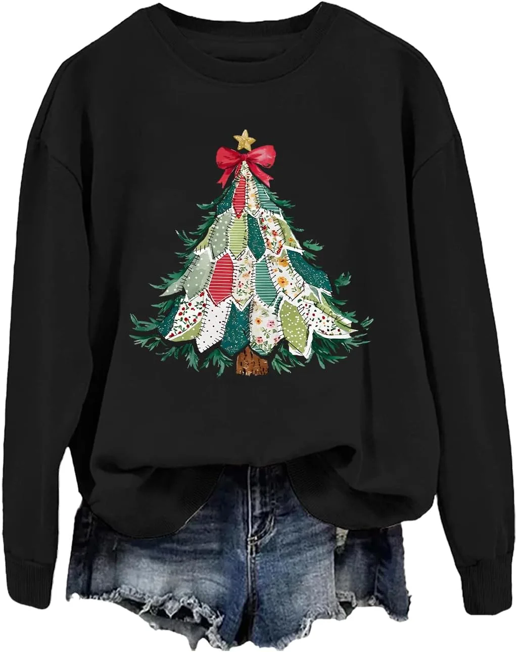 

Свитшот с рождественской елкой в стиле пэчворк