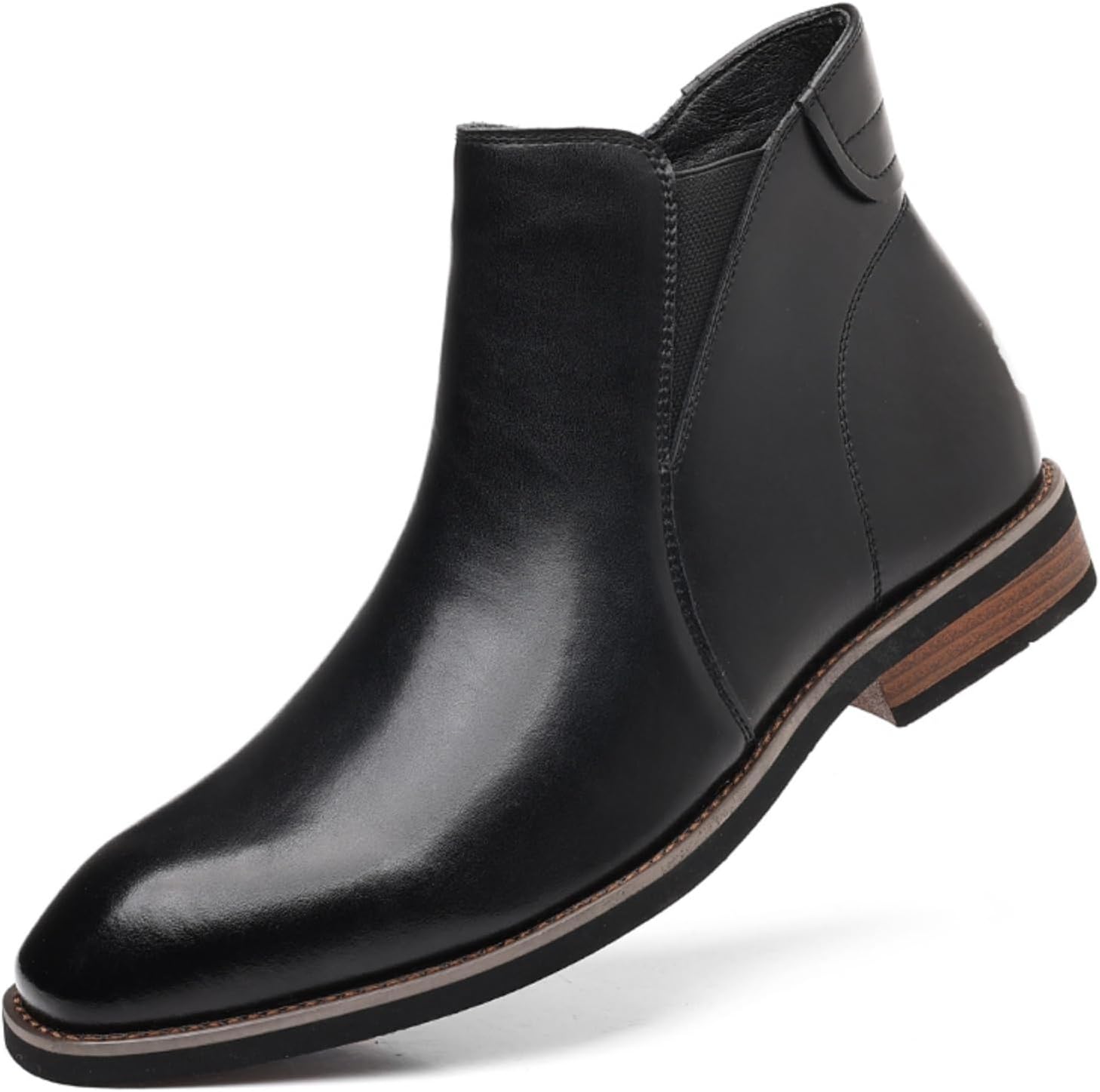 

Мужские ботинки Челси с боковой молнией, кожаные укороченные ботинки, удобные, легкие, не скользящие, классические туфли для повседневной носки, прогулок, деловых встреч и работы в офисе Yrzhgdl, черный