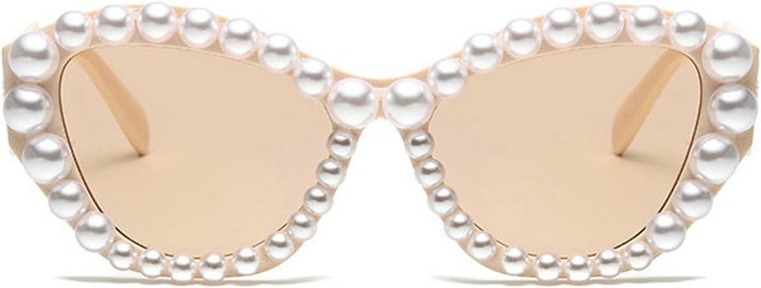 

COTIA Модные солнцезащитные очки «кошачий глаз» класса люкс с жемчугом для женщин, сексуальные, необычной формы, ручной работы, милые, с блестками и жемчугом, модель W35, Beige