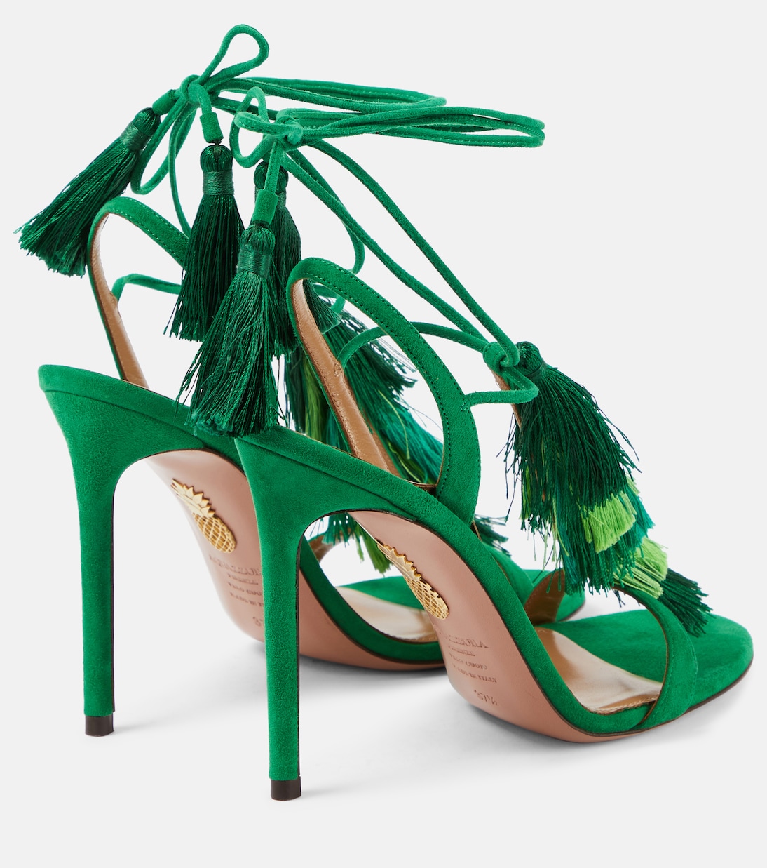 Замшевые сандалии Capri Tassel 105 Aquazzura, Rich Emerald — фото 3