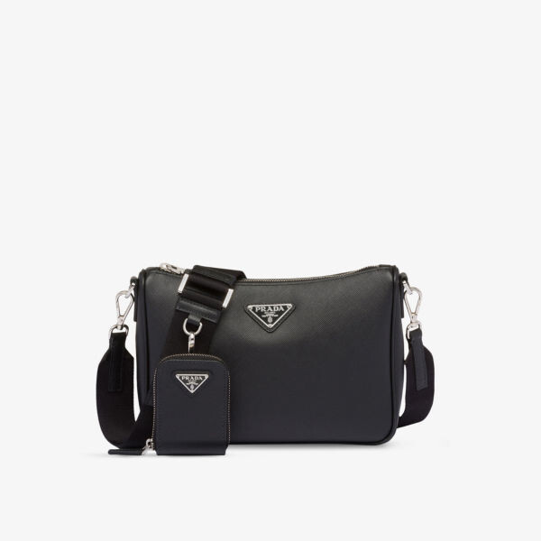 

Сумка на плечо из сафьяновой кожи с металлическим логотипом Prada, черный