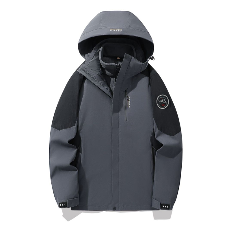 

JEEP SPIRIT Теплый износостойкий водостойкий ветрозащитный ветровка Унисекс, Dark Gray (Two-Piece Set)