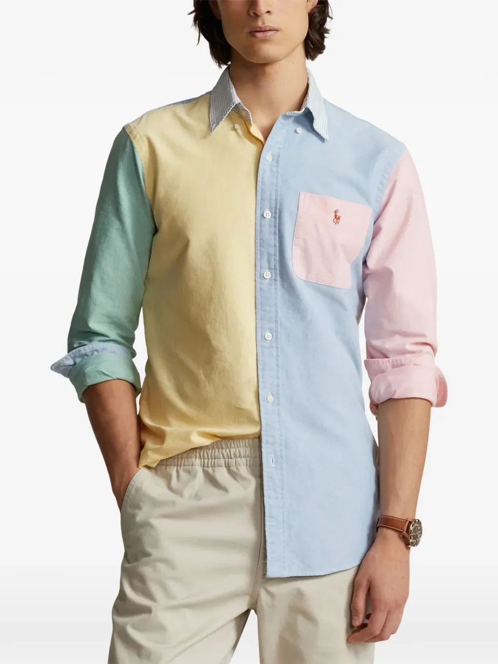 Рубашка с цветными блоками и карманом Polo Ralph Lauren, желтый — фото 3