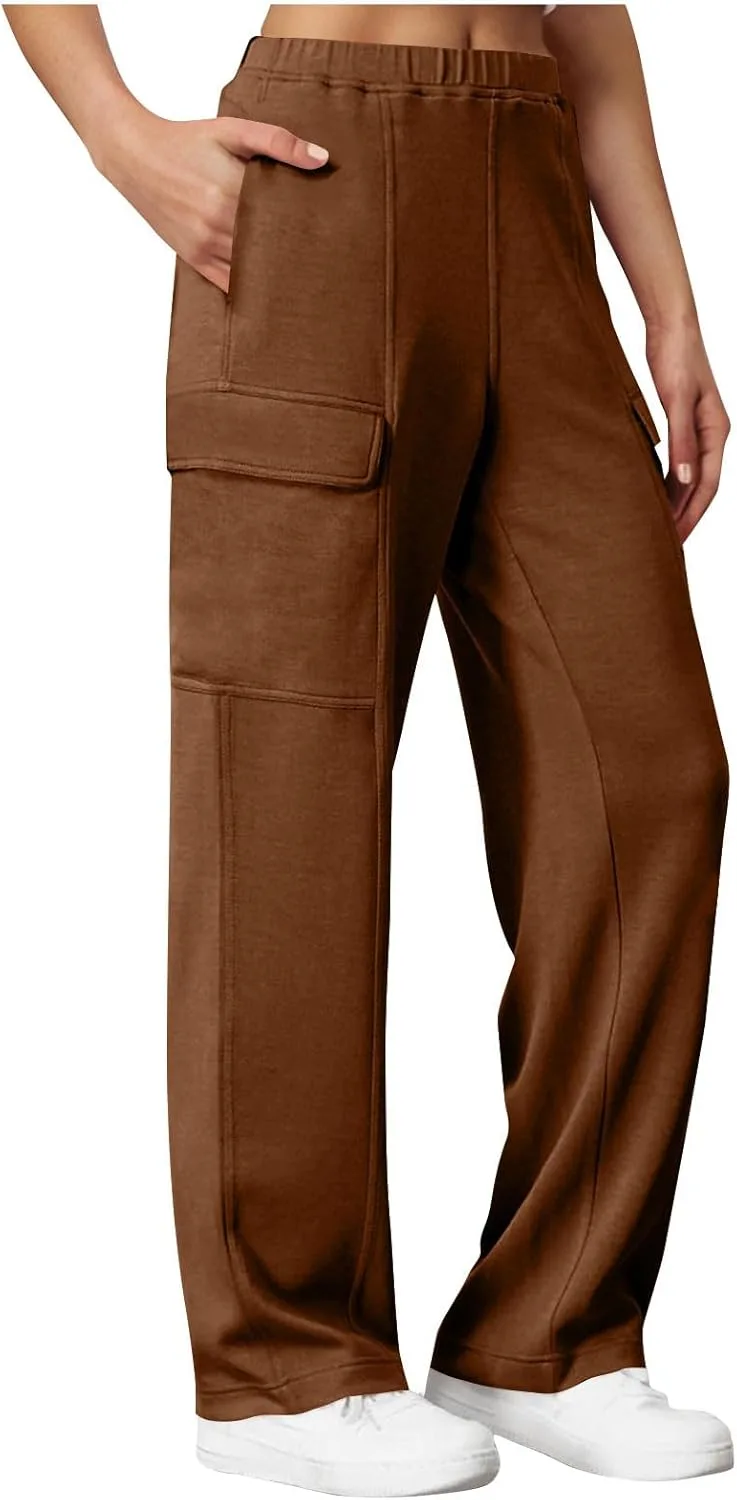 Женские карго брюки Slim Fit с эластичными манжетами Casual Streetwear в стиле джоггеров из легкой ткани Generic, кофейный — фото 2