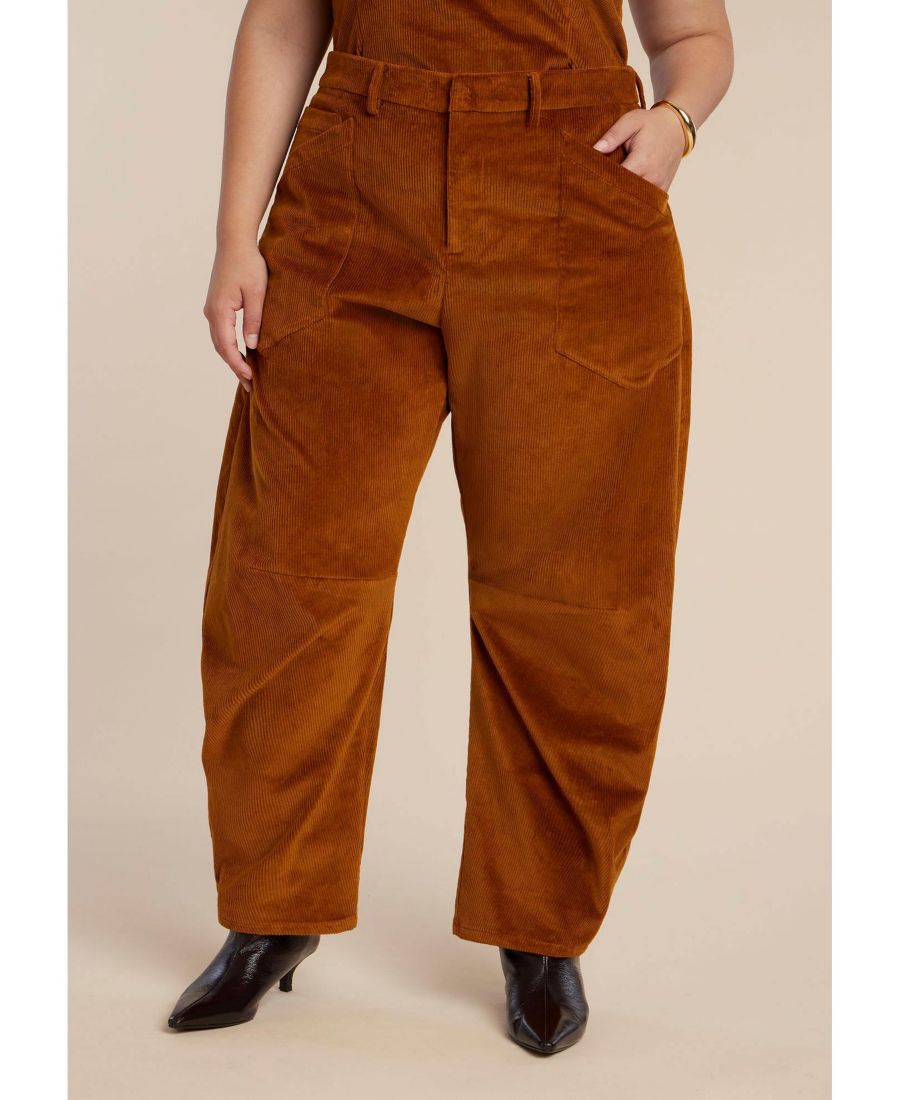 

Женские вельветовые брюки-бочонки больших размеров ELOQUII, Roasted pecan