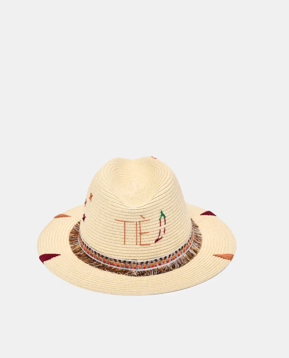

Соломенная шляпа с посланием The hat gang, бежевый