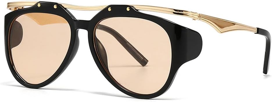 

Модные солнцезащитные очки с двойной перемычкой для женщин, ретро-градиентные, с защитой от УФ-излучения UV400; модные уникальные солнцезащитные очки для мужчин HVTVTLA, Black Champagne