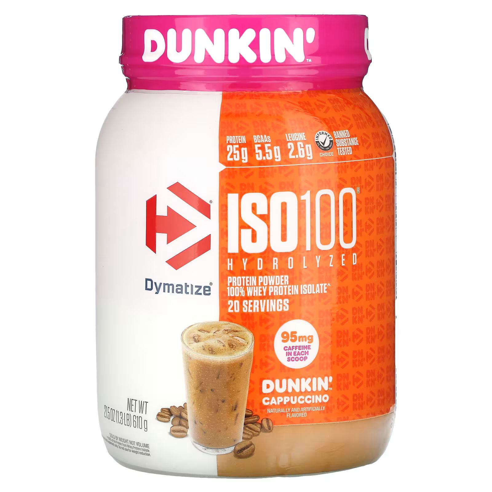 

ISO100 Гидролизованный, 100% изолят сывороточного протеина, Dunkin' Cappuccino, 1,3 фунта (610 г) Dymatize